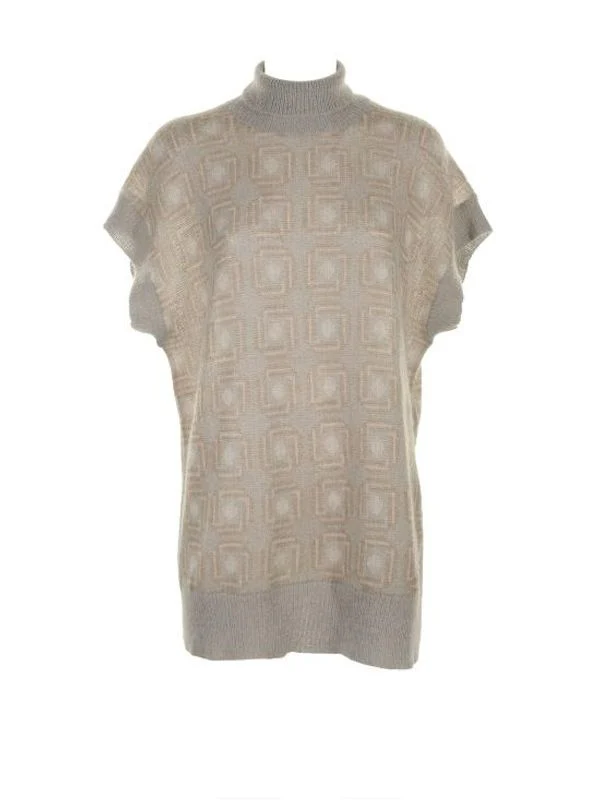 Jacquard Detail High-neck Short-sleeve Knit