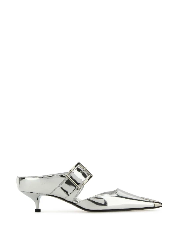 Buckle Detail Metallic Sandal Heels
