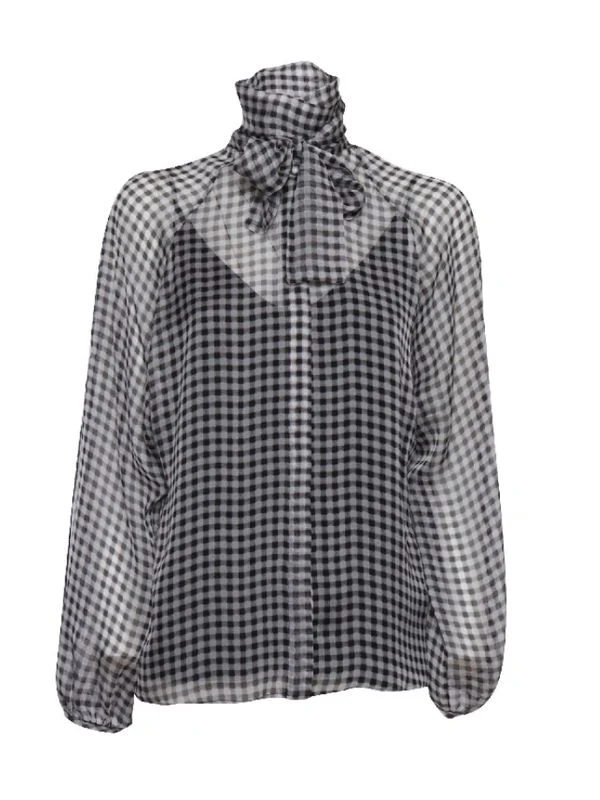 Check Silk Blouse