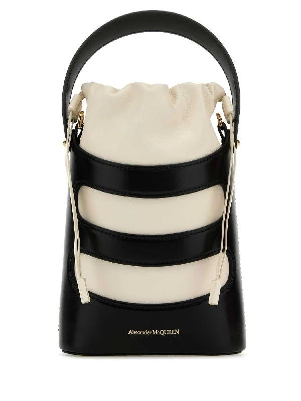 Logo Cutout Leather Bucket Bag