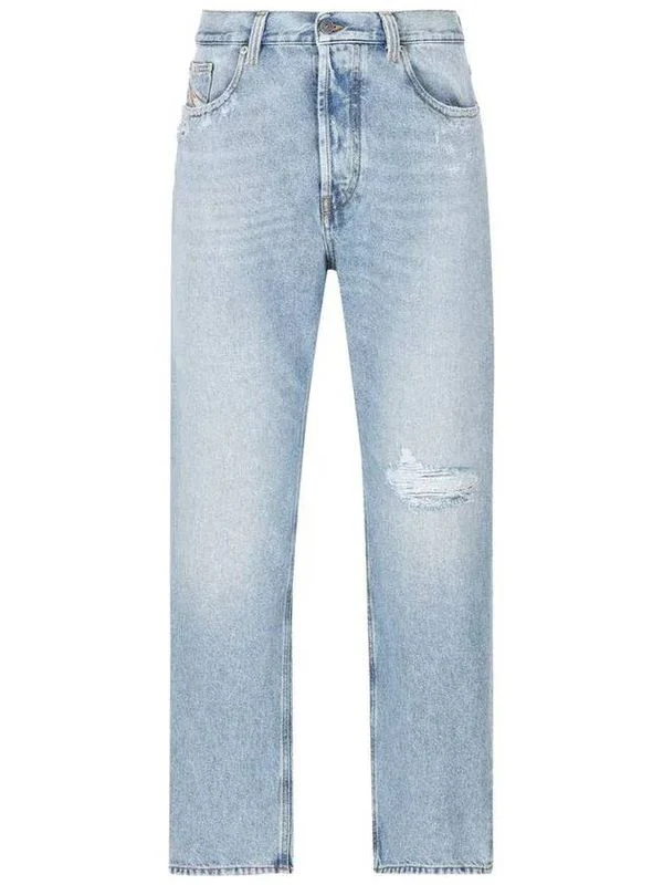 Logo Patch Distressed Denim Pants