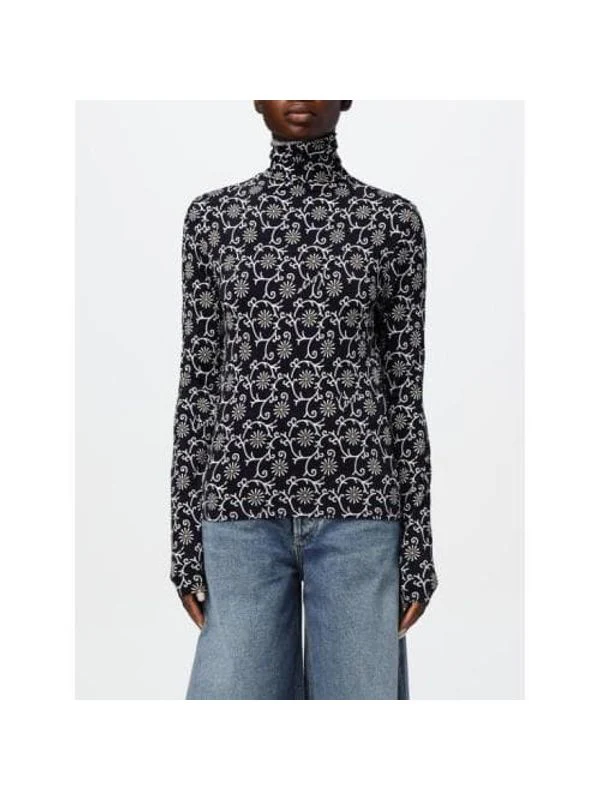 Flower Pattern High Neck Long Sleeve Top