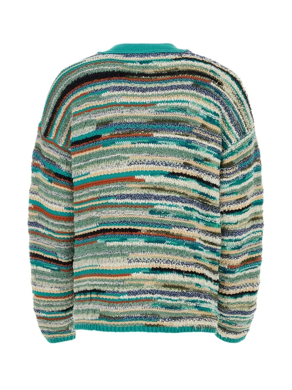 Striped Jacquard V-neck Cardigan - Image 2