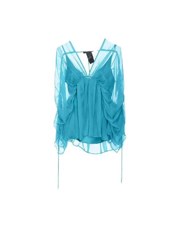 V-Neck Sheer Silk Blouse