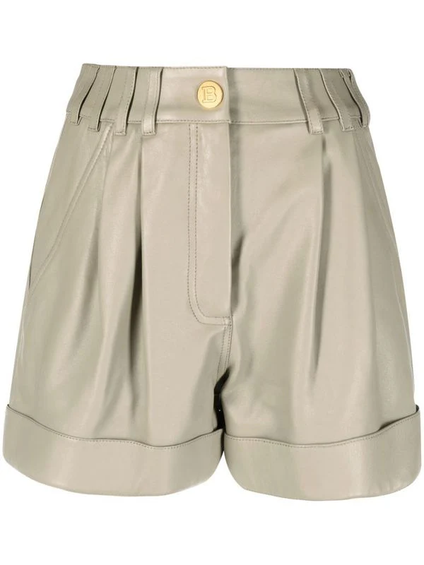 High-Waist Pintuck Leather Shorts