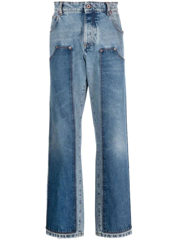 Color Panel Detail Denim Pants