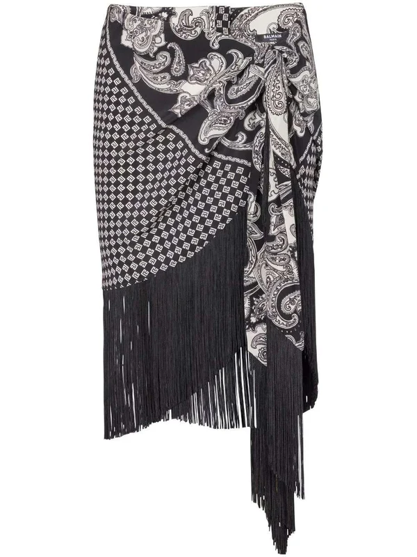 Paisley Fringe Silk Skirt