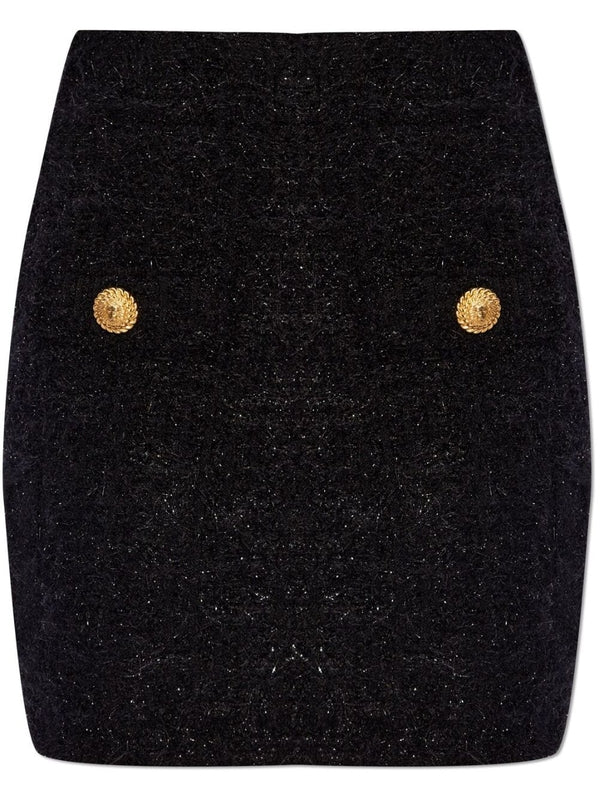Button Detail Bouclé Mini Skirt
