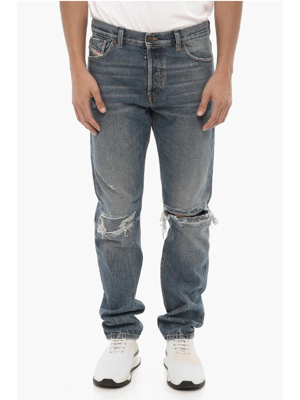 Distressed Cotton Denim Pants