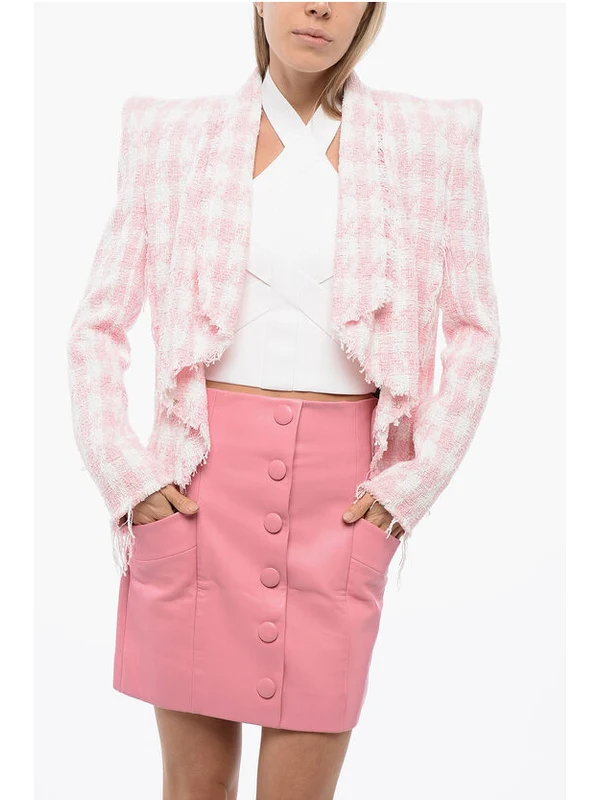 Houndstooth Check Tweed Wool Jacket