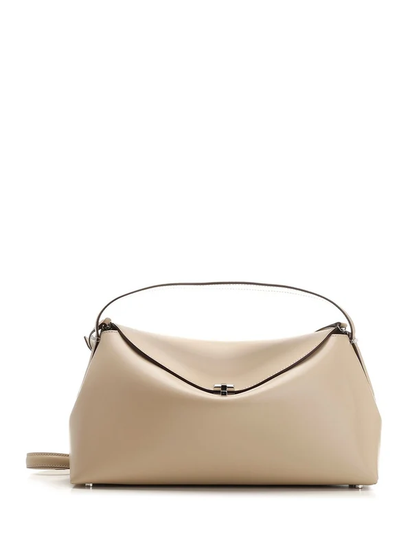 T Lock Top Handle Leather Shoulder Bag