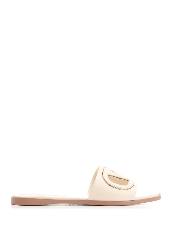 V Logo Leather Slide