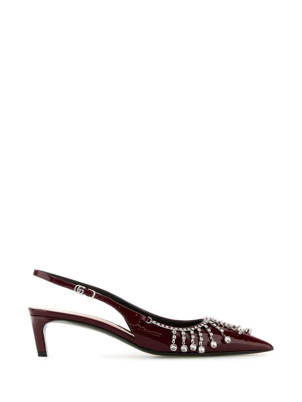 Crystal-adorned Leather Slingback Heels