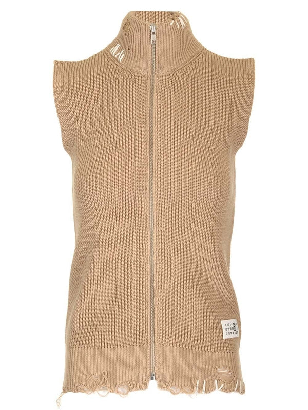 Distressed Zip-up Knit Cardigan