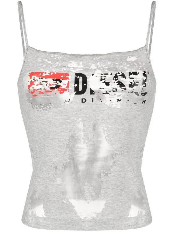 Hoper Logo Distressed Sheer Sleeveless Top