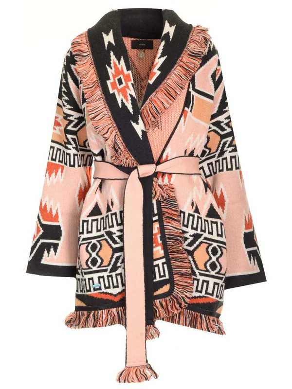 Geometric Roots Jacquard Shawl Collar Wool Cardigan