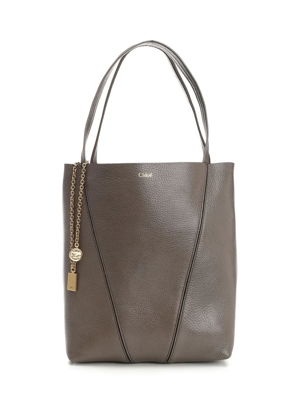 Spin Pendant Chain Leather Tote Bag