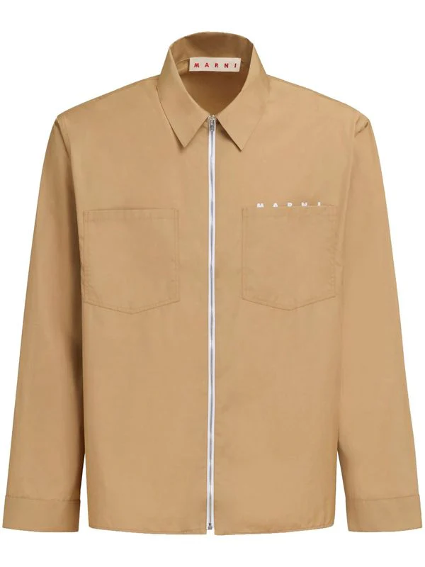 Chest Logo Collar Zip-Up Cotton Jacket