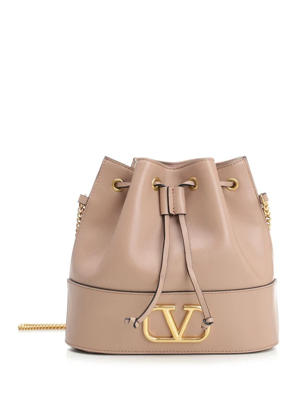 V Logo Mini Leather Bucket Bag