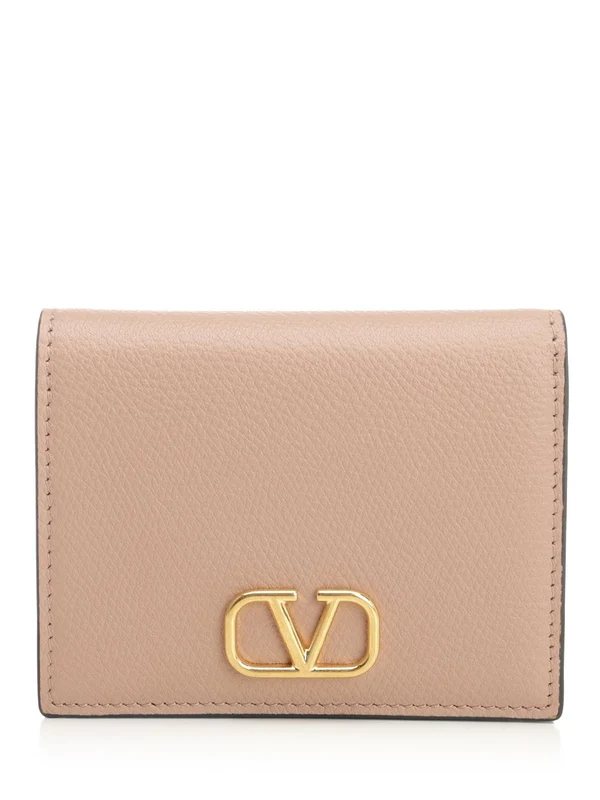 V Logo Leather Wallet