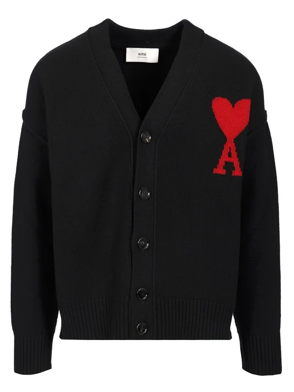 Jacquard Logo Wool Cardigan