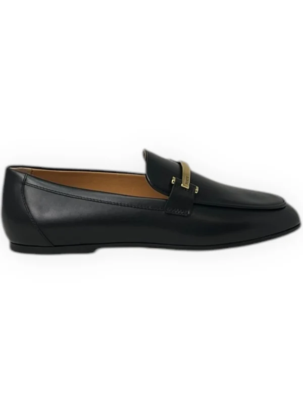 Metal Logo Leather Loafers