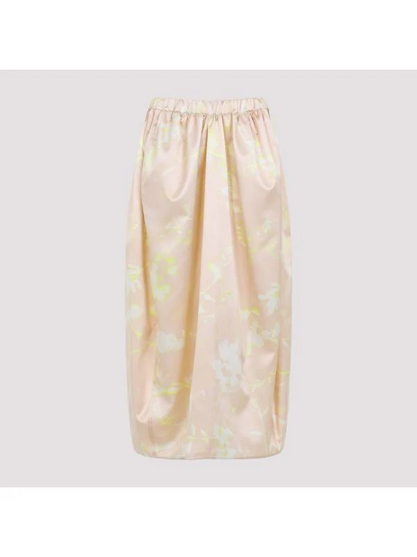 Flower Pattern Silk Midi Skirt - Image 2