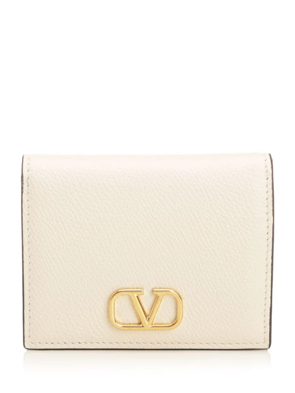 V Logo Leather Wallet
