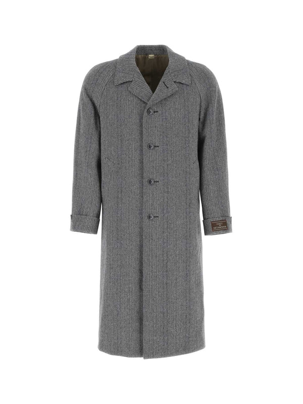 Herringbone Pattern Wool Cashmere Coat