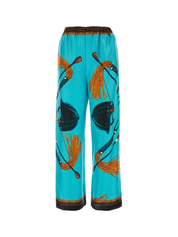 Graphic Printing Banded Silk Pants
