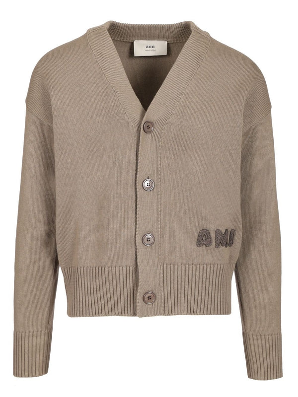 Embroidered Logo Ribbed Cotton Cardigan