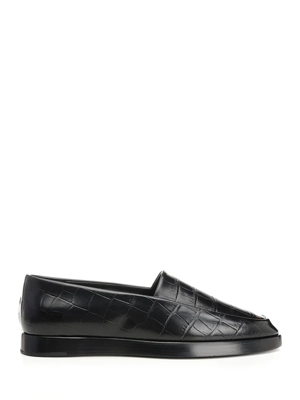 Croc-effect Leather Loafers