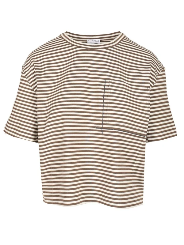 Stripe Crop Short-sleeve T-shirt