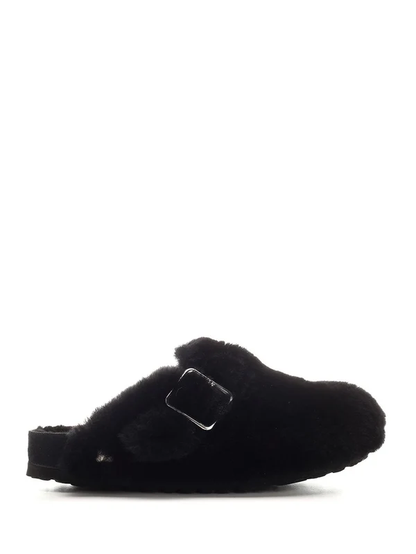 Boston Big Buckle Shearling Slides