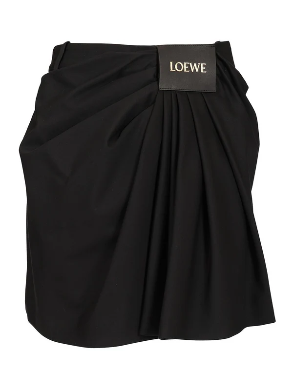Leather Logo Patch Twill Skirt