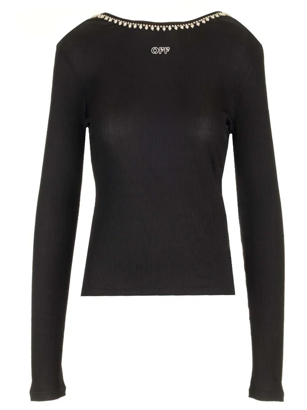 Pearl-embellished Jersey Long Sleeve Top