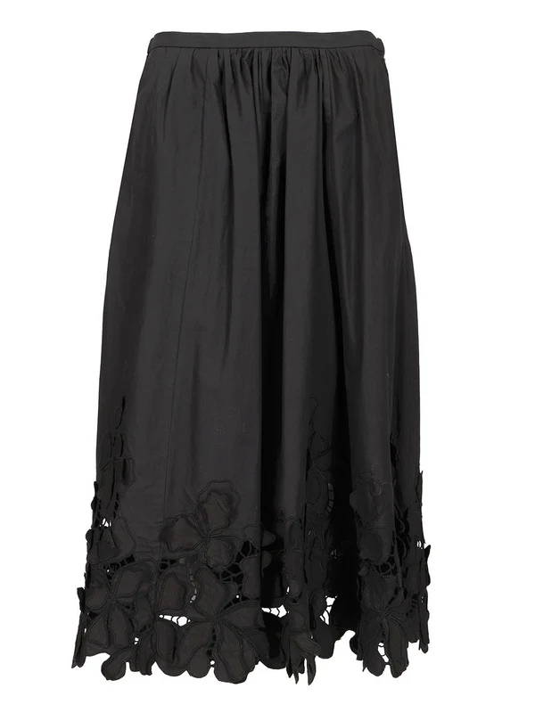 Flower Embroidered Midi Skirt