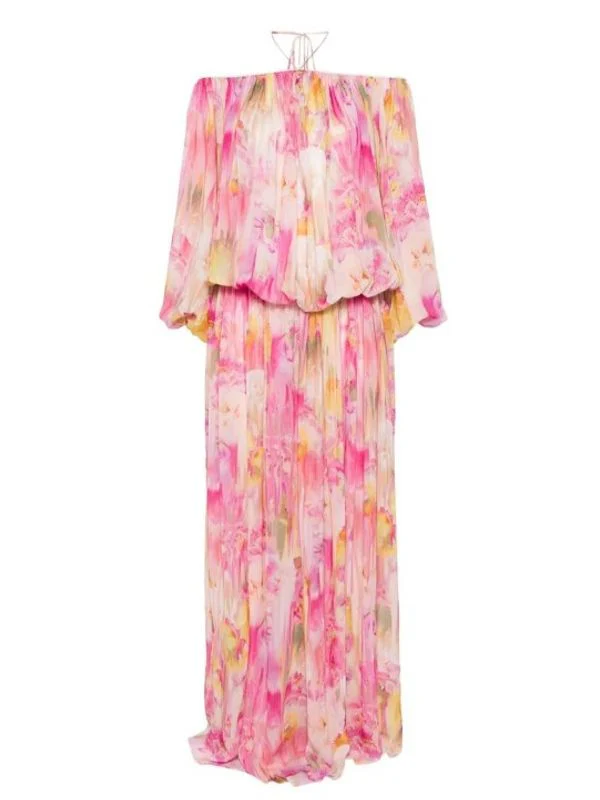 Flower Pattern Off-Shoulder Long Dress