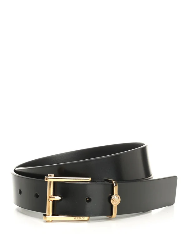 Medusa Logo Metal Buckle Leather Belt