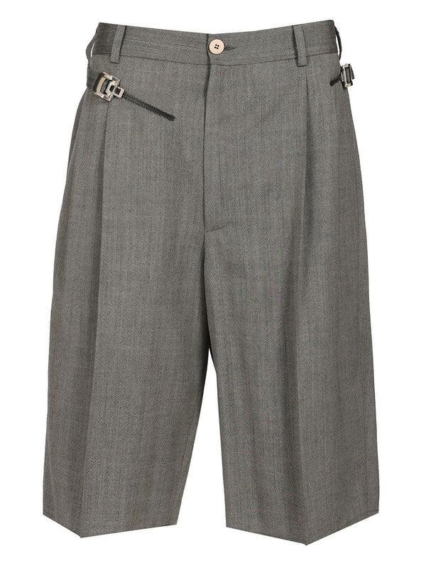 Buckle Detail Pleated Bermuda Shorts