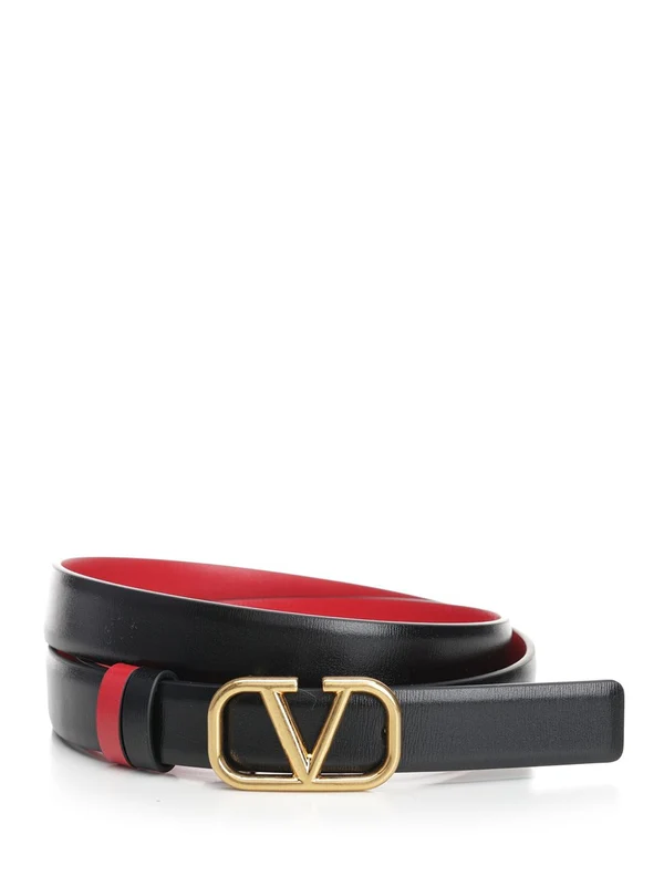 V Logo Signature Reversible Leather Belt