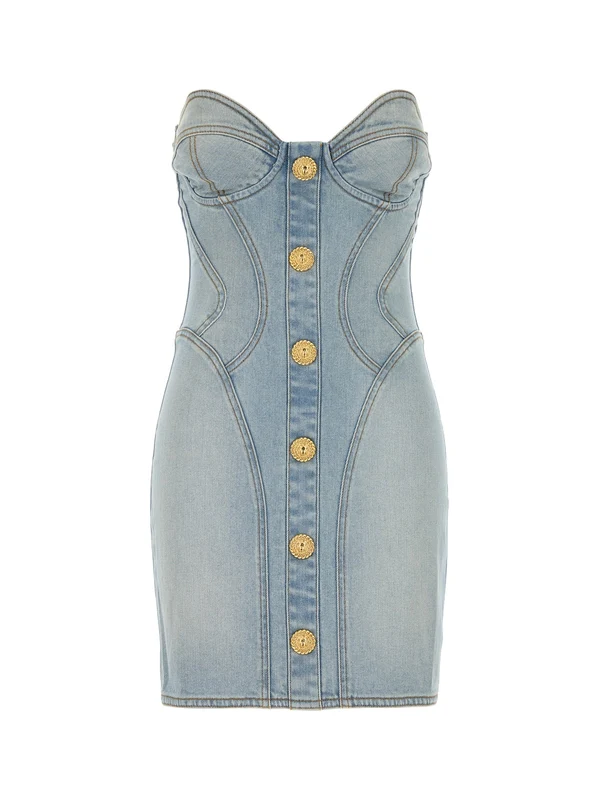 Button Detail Denim Mini Dress