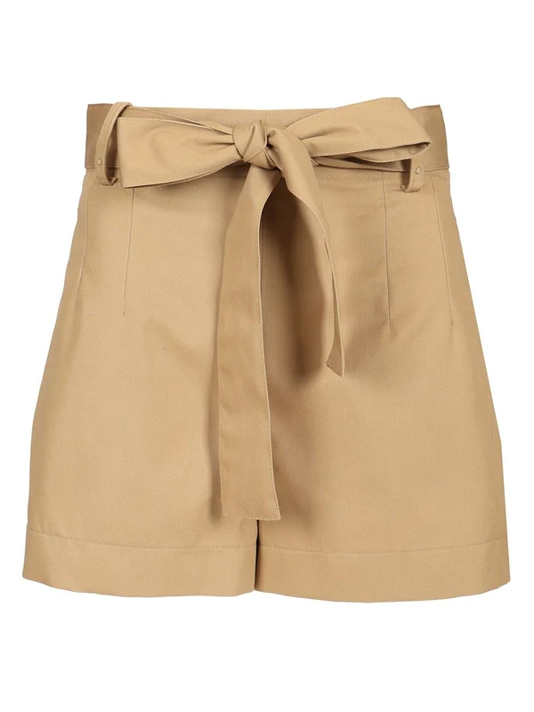 Tie Belt Cotton Blend Shorts