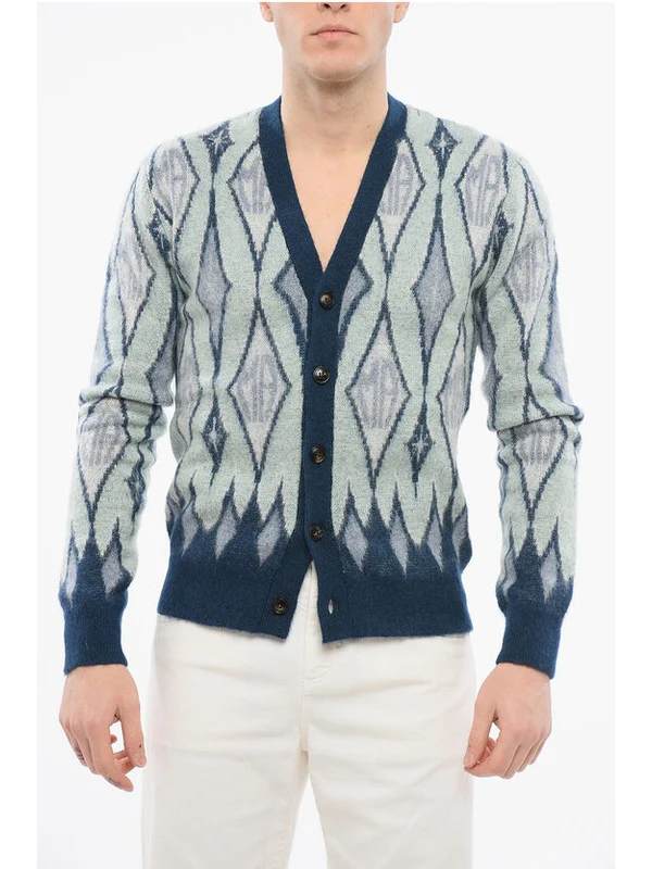 Diamond Patterned Mohair Blend Cardigan Cardigans