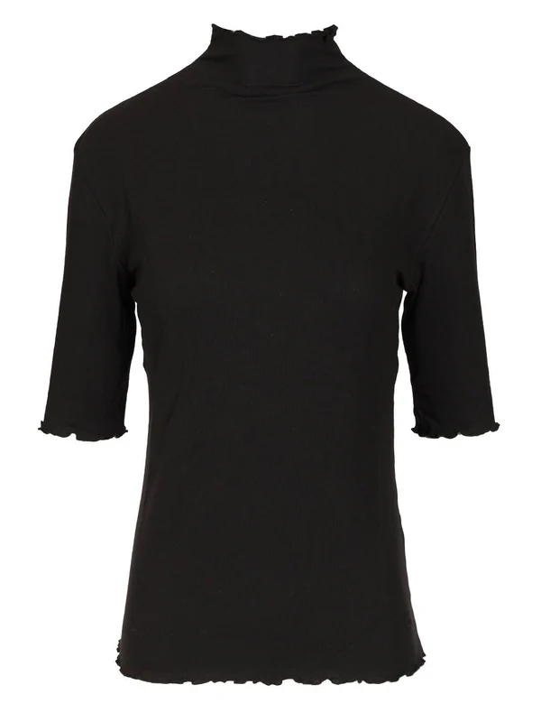 High-neck Ribbed Short-sleeve T-shirt