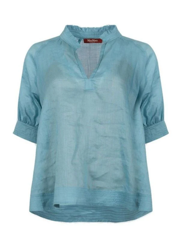 High-Neck Short-Sleeve Blouse
