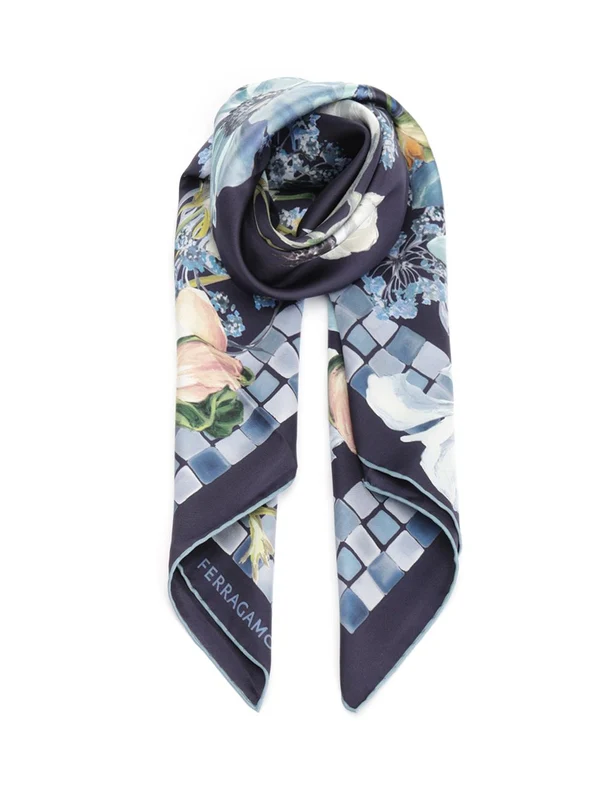 Ferragamo Blue Silk Mufflers