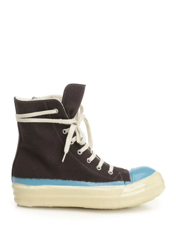 Overdyed Denim Brown High Top Sneakers