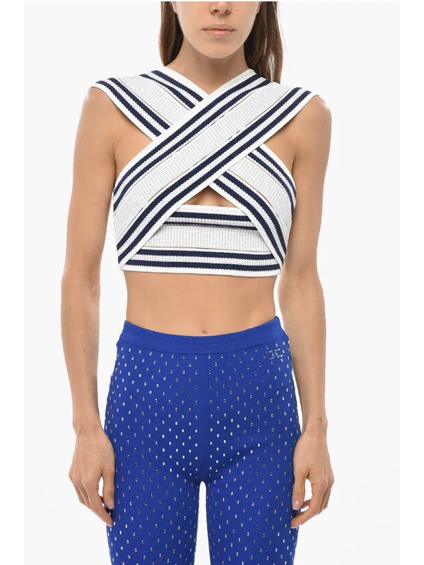 Balmain White Navy Sleeveless