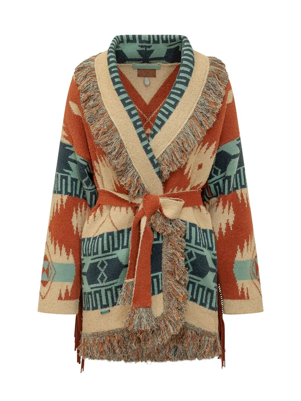 Jacquard Pattern Wrap Cardigan